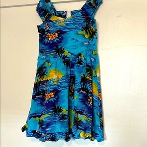 Girls Blue Tropical Print  Hawaiian Sundress